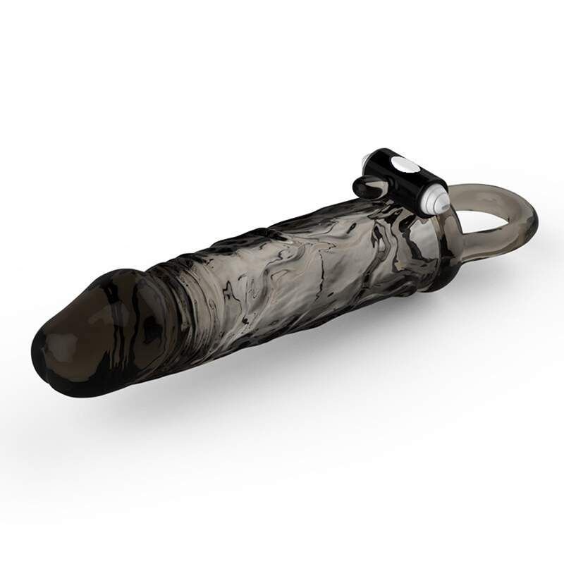 Capa Peniana Black Penis Extender fumê — com vibrador, anel testicular, design realista